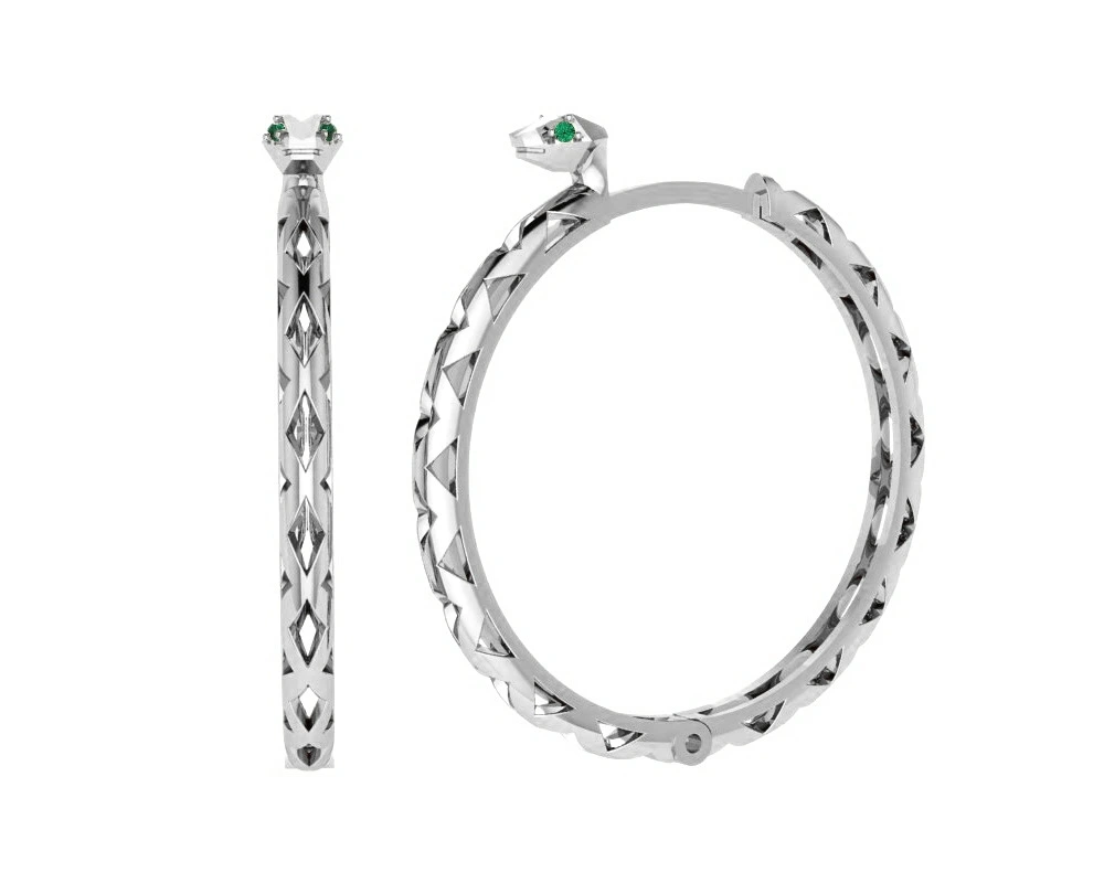 Серьги конго из серебра с фианитами в форме змеи