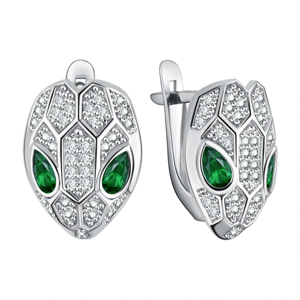 Серьги из серебра с фианитами «Змеи»
