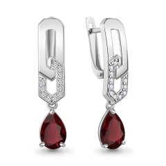 Серьги из серебра с гранатом и фианитами
