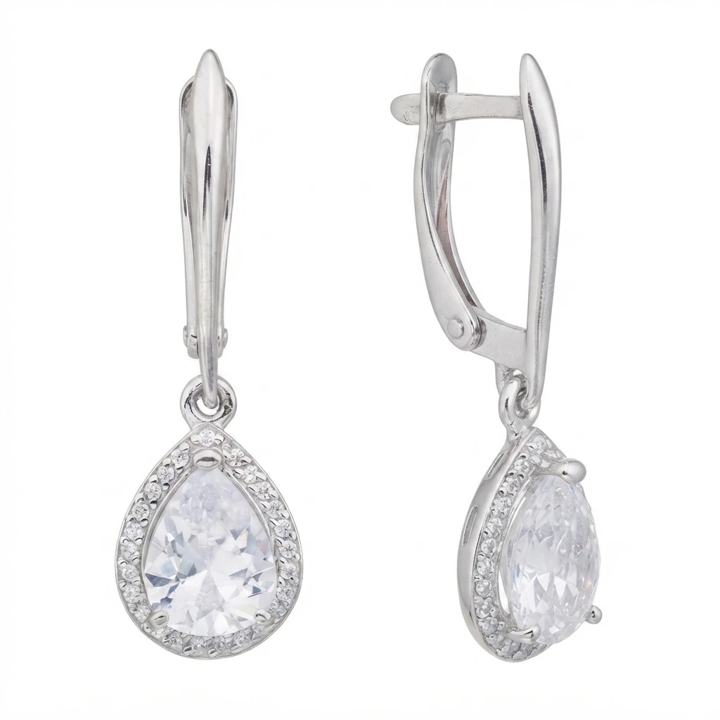 Серьги из серебра с фианитами