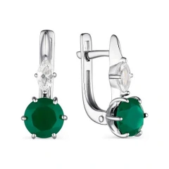 Серьги из серебра с агатом и фианитами