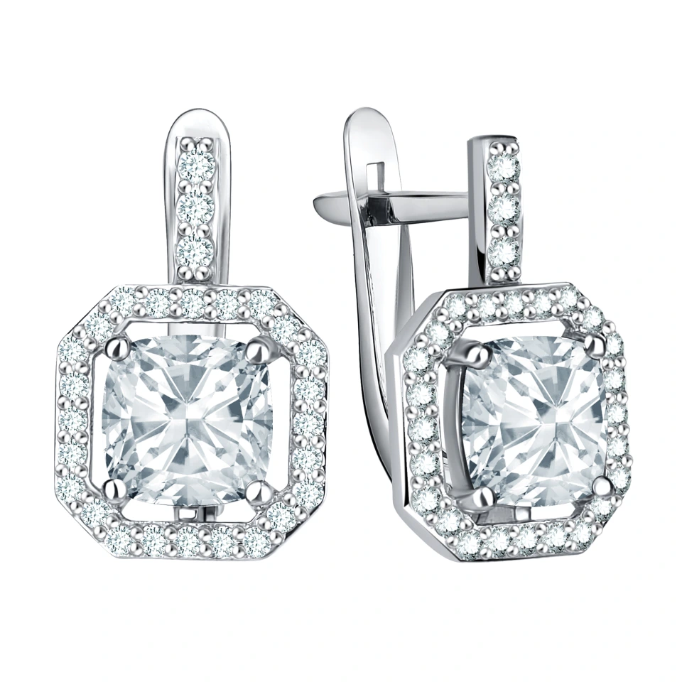 Серьги из серебра с фианитами