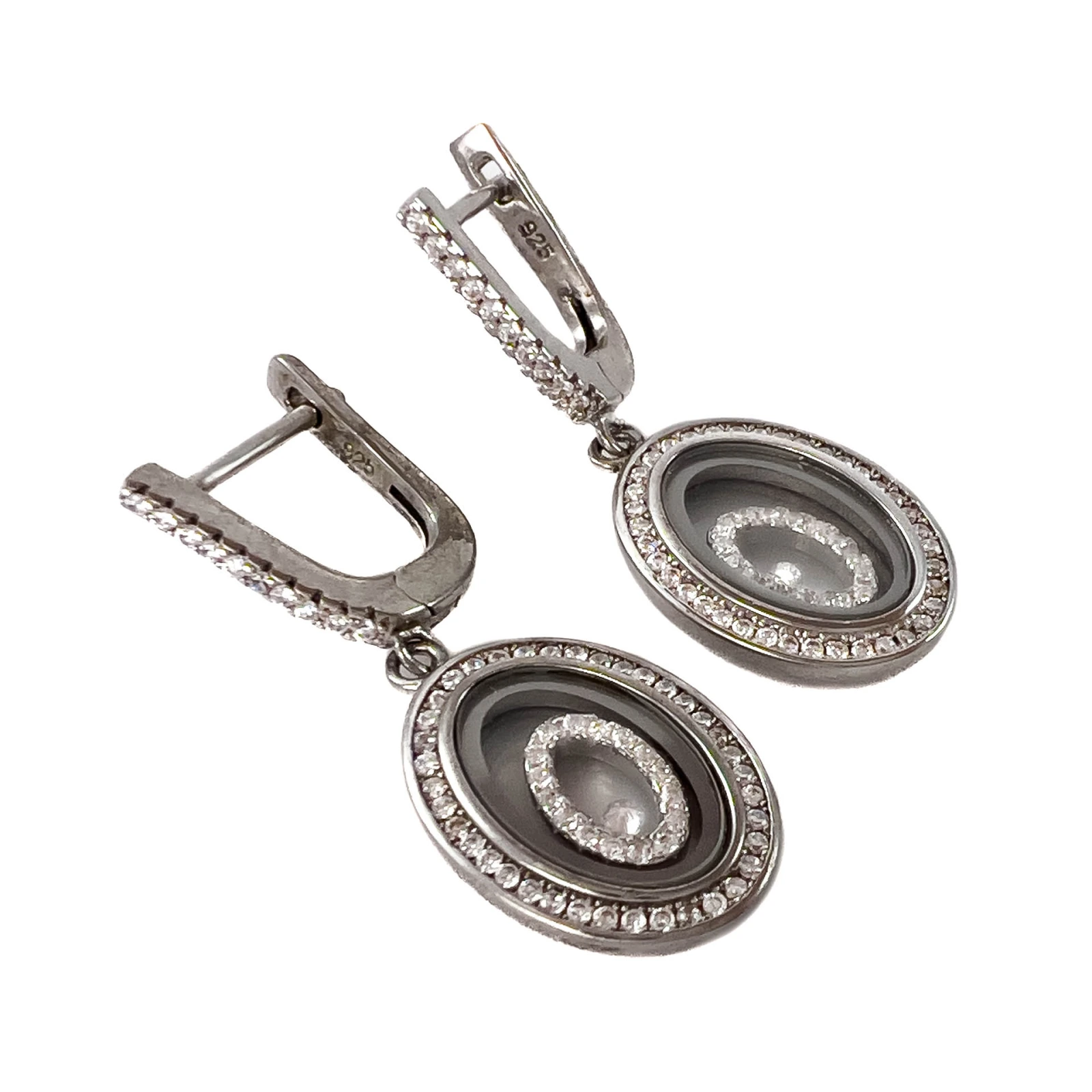 Серьги из серебра с цирконом и стеклом