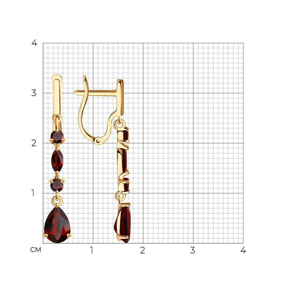 Серьги из красного золота с гранатами