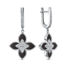 Серьги из серебра с черным ониксом и фианитами
