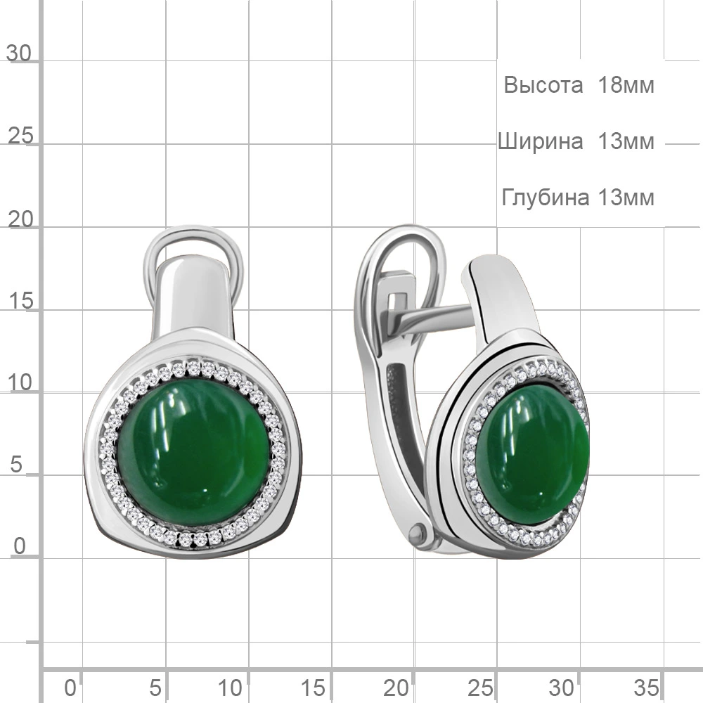 Серьги из серебра с агатами и фианитами