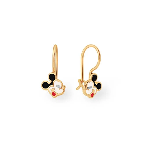 Серьги «Микки Маус» из красного золота 585 пробы с эмалью и фианитами