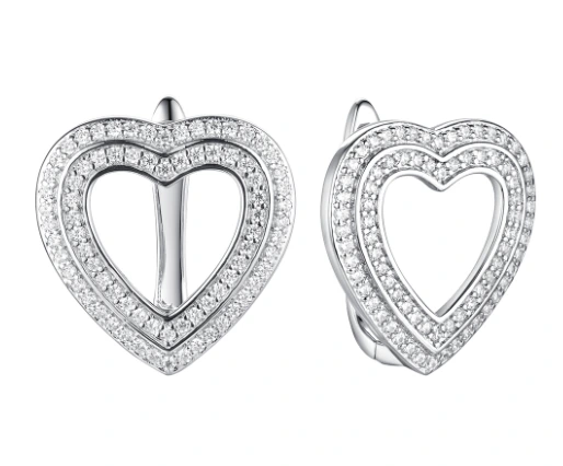 Серьги из серебра с фианитами «Сердце»
