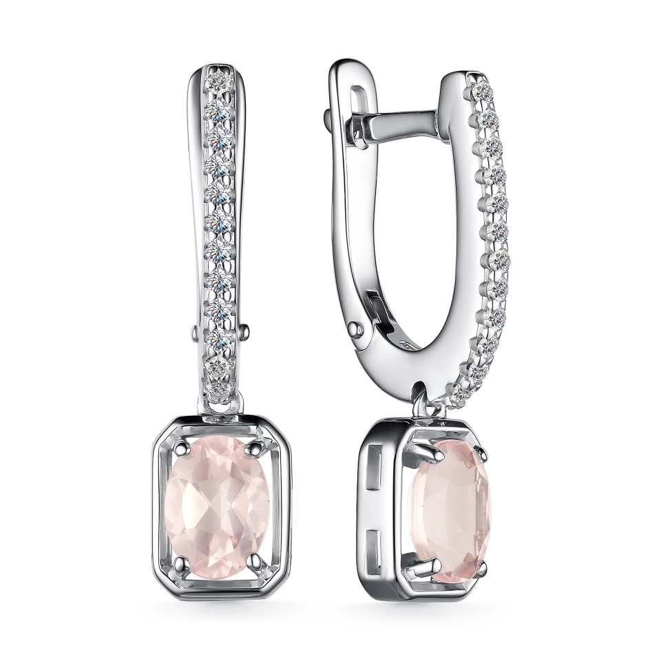Серьги из серебра с кварцем и фианитами