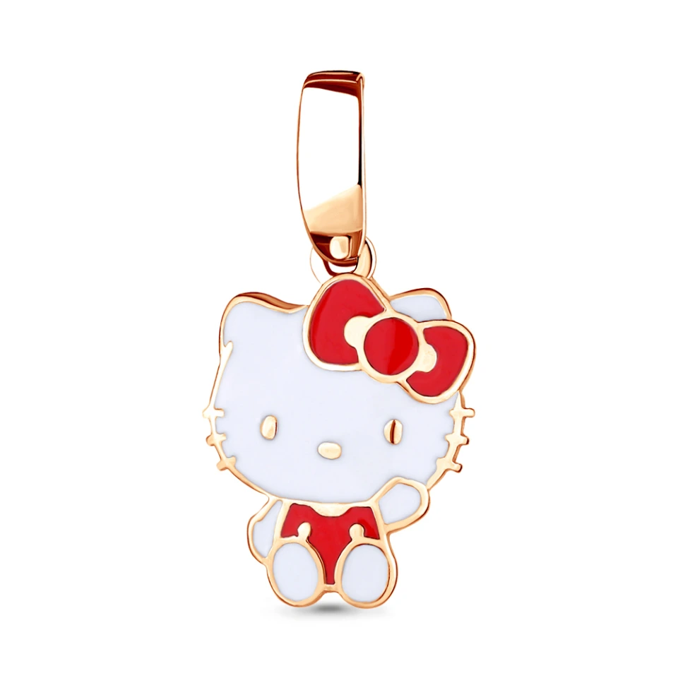 Подвеска «Hello Kitty» из красного золота 585 пробы с эмалью