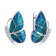 Серьги из серебра с фианитами и эмалью