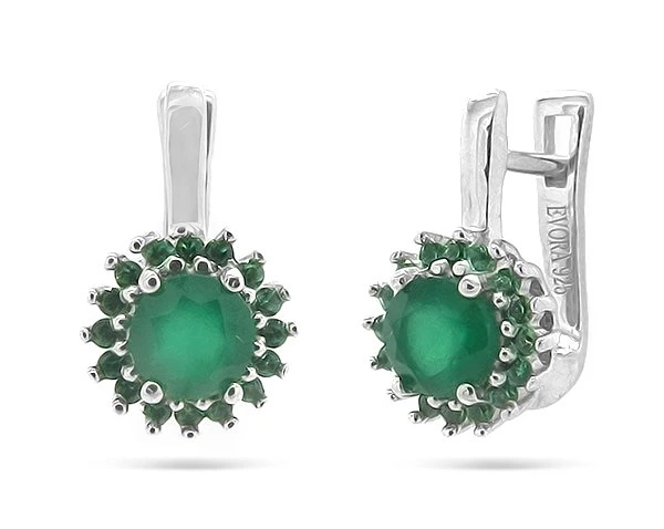 Серьги из серебра с агатом и цирконием