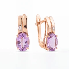 Серьги из красного золота с аметистами и фианитами