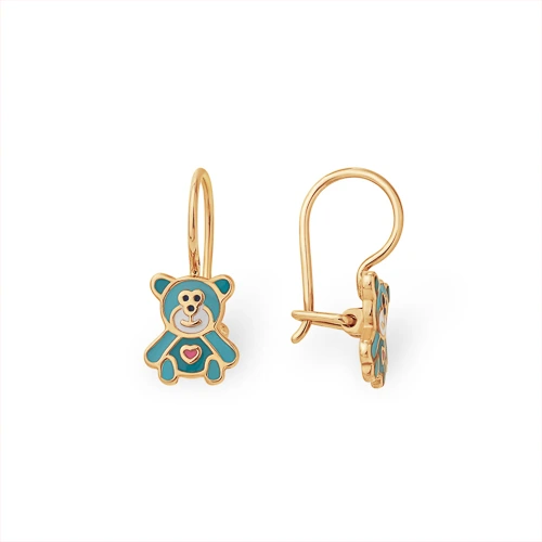 Серьги «Мишки» из красного золота 585 пробы с эмалью
