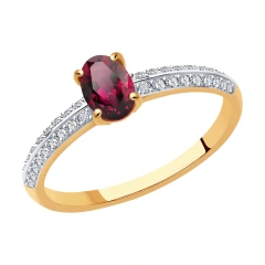 Кольцо из красного золота с рубином и бриллиантами