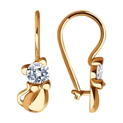 Серьги из красного золота 585 пробы с фианитами