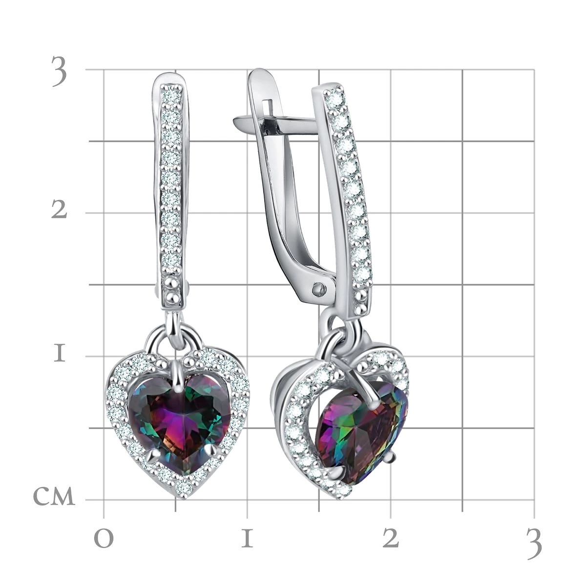 Серьги из серебра с фианитами и кварцем