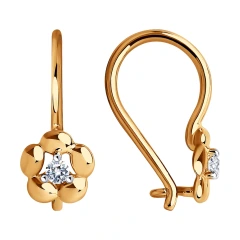 Серьги из красного золота 585 пробы с фианитами