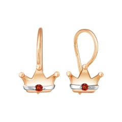 Серьги «Короны» из красного золота 585 пробы с цирконием