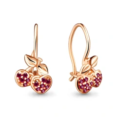 Серьги «Вишенки» из красного золота 585 пробы с корундами