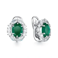 Серьги из серебра с агатом и фианитами