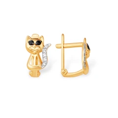 Серьги «Кошки» из красного золота 585 пробы с фианитами