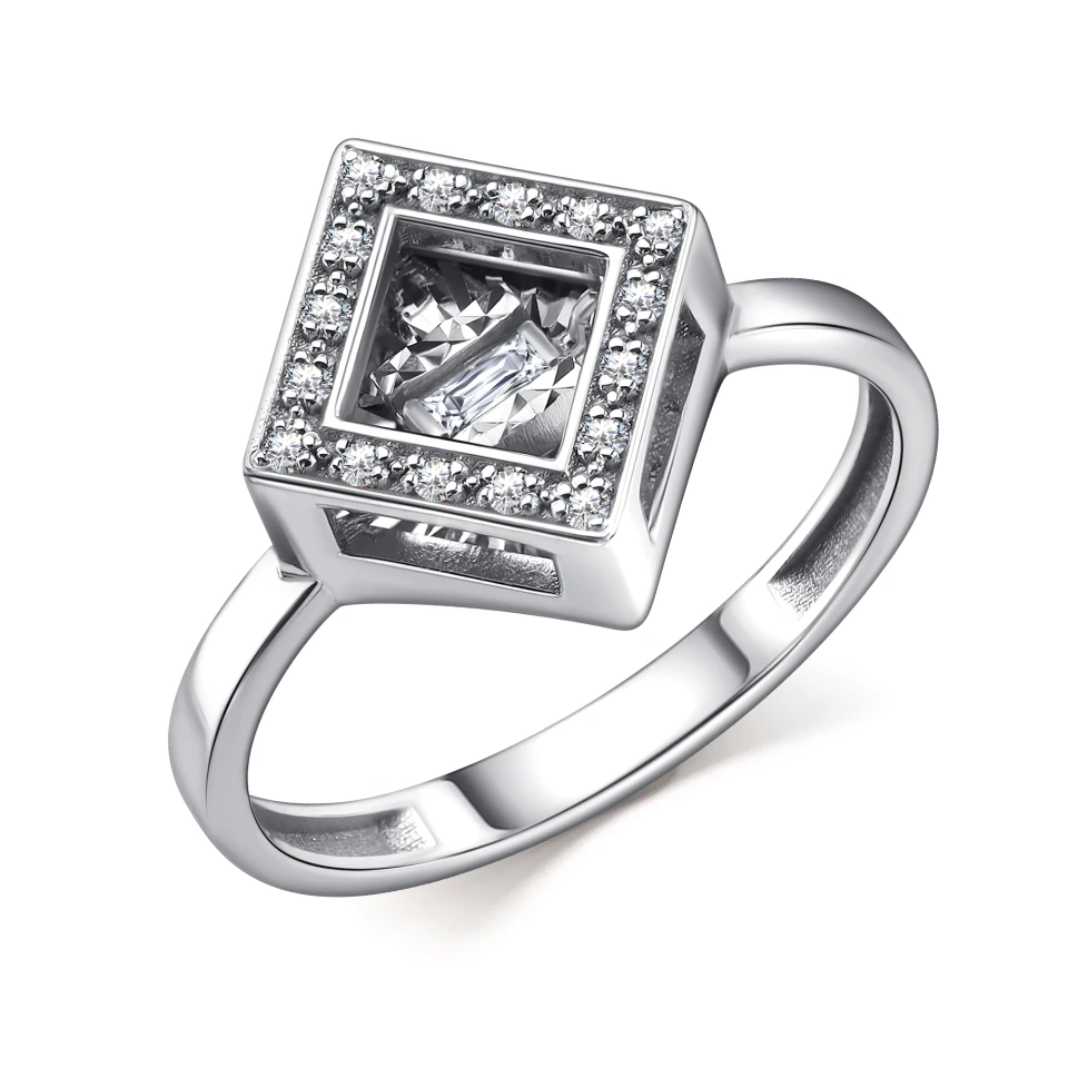 Кольцо из белого золота с танцующим бриллиантом
