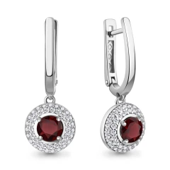 Серьги из серебра с гранатом и фианитами