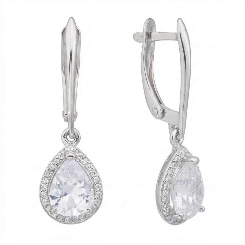 Серьги из серебра с фианитами