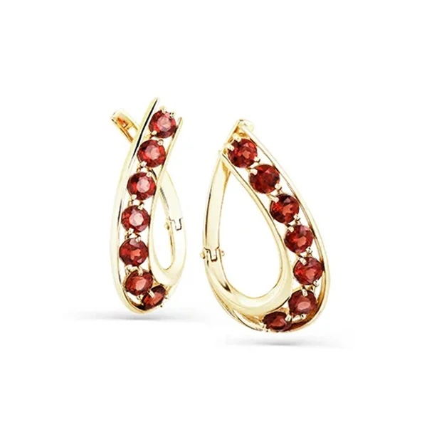 Серьги из желтого золота с гранатами