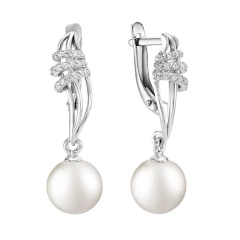 Серьги из серебра с жемчугом и фианитами