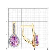 Серьги из красного золота с аметистами и фианитами