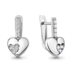 Серьги «Сердце» из серебра с фианитами