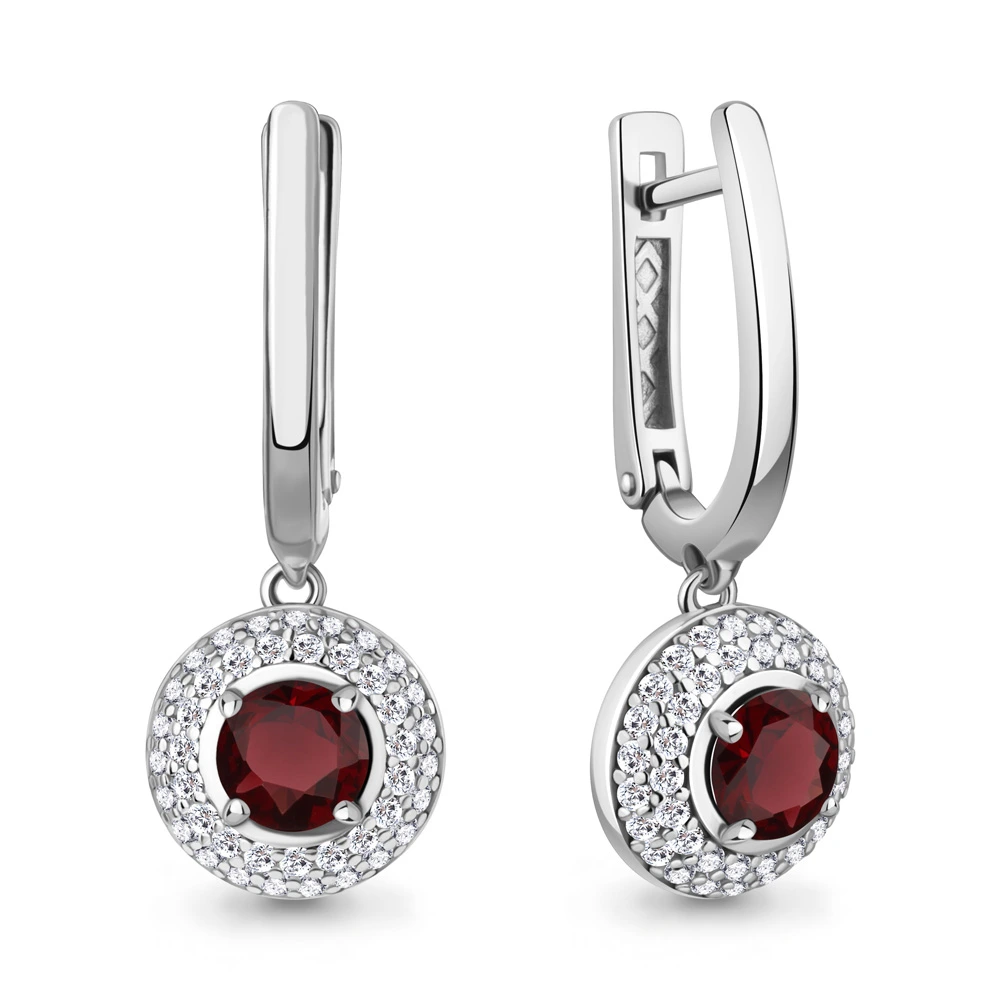 Серьги из серебра с гранатом и фианитами