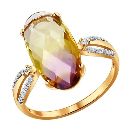 Кольцо из красного золота с ситаллом и фианитами