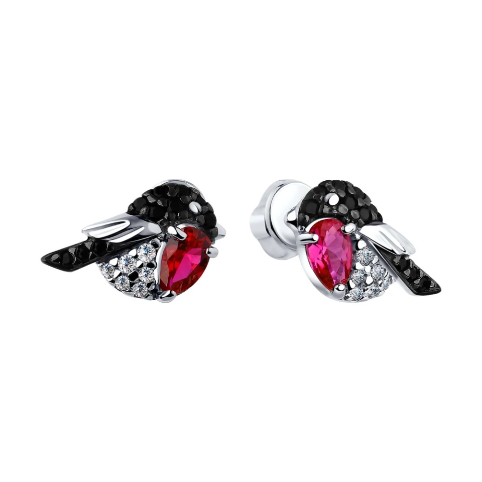 Серьги из серебра с корундами и фианитами