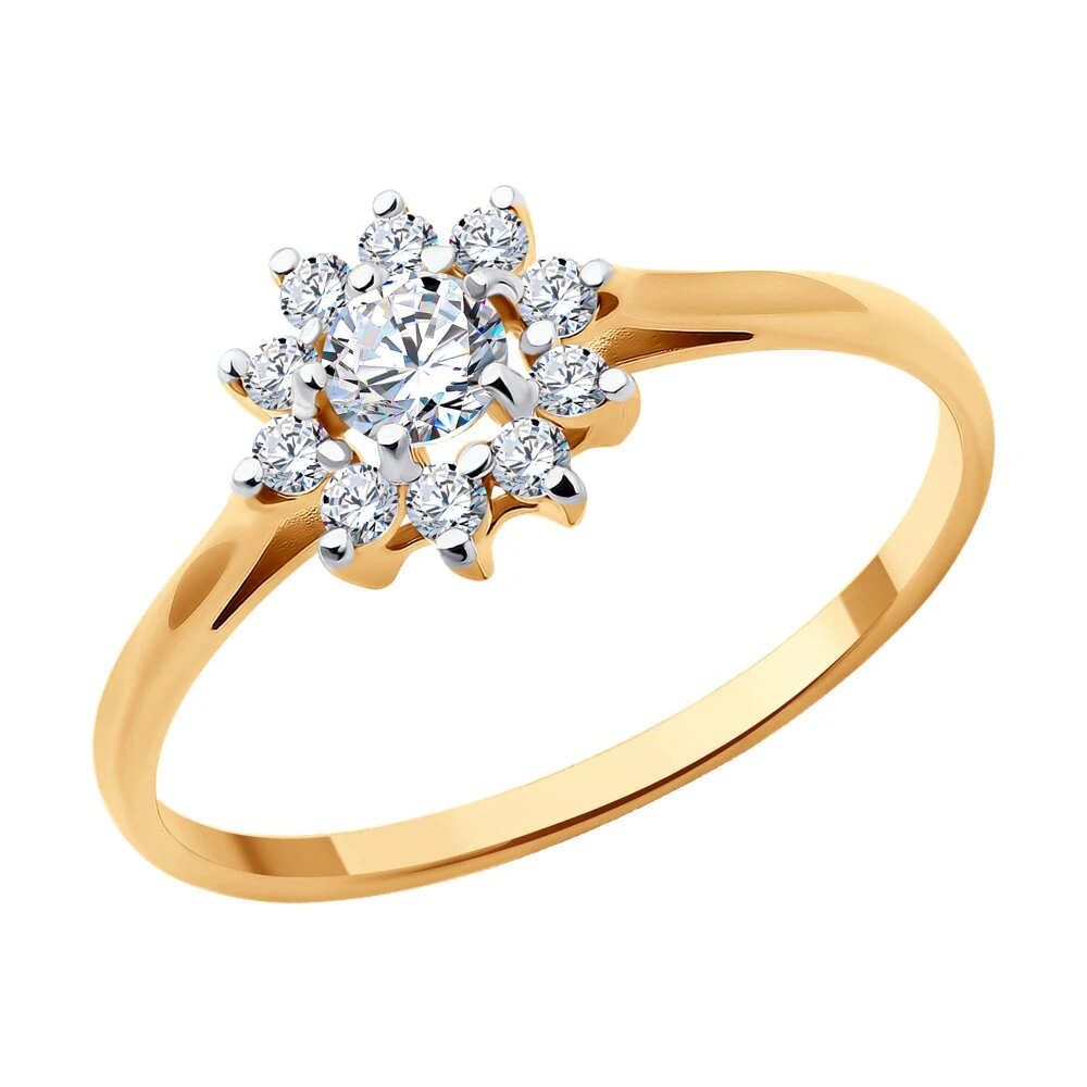 Кольцо из красного золота с фианитами