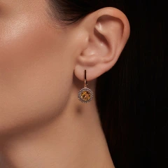 Серьги из красного золота с цитринами и фианитами
