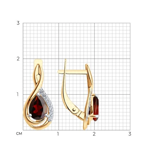 Серьги из красного золота с гранатами и фианитами