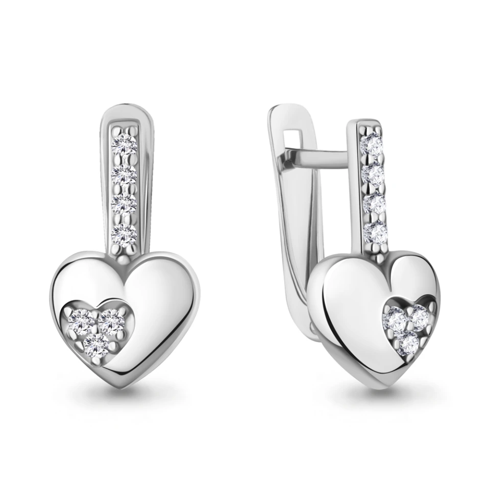 Серьги «Сердце» из серебра с фианитами