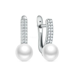 Серьги из серебра с жемчугом и фианитами
