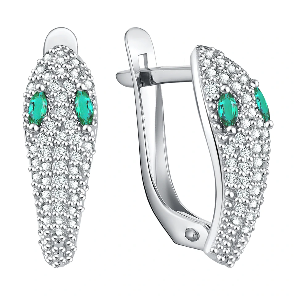 Серьги из серебра с фианитами «Змеи»