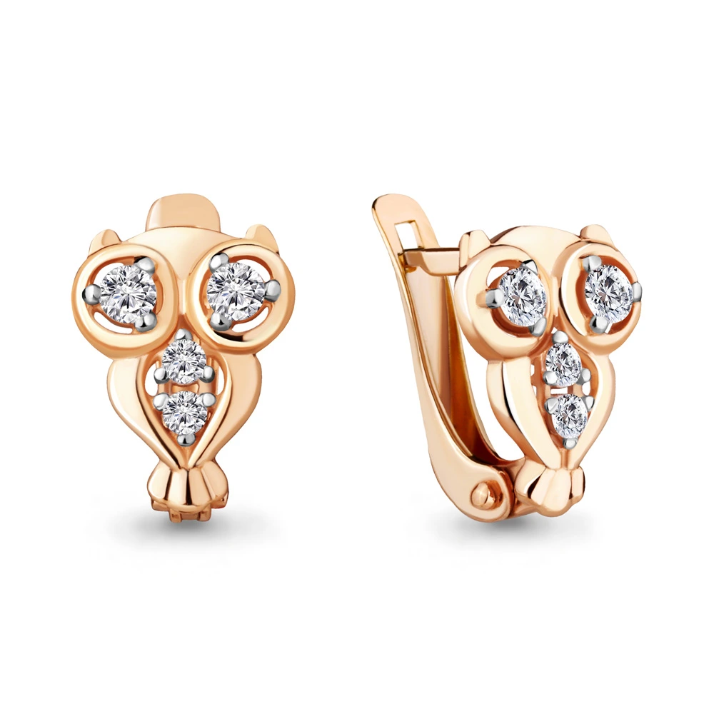 Серьги из красного золота 585 пробы с фианитами