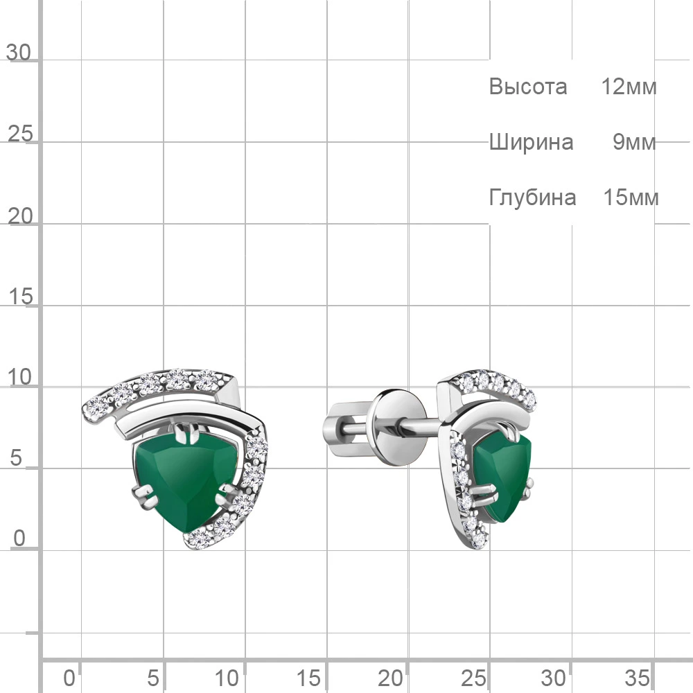 Серьги из серебра с агатом и фианитами