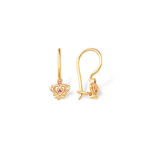 Серьги «Короны» из красного золота 585 пробы с фианитами