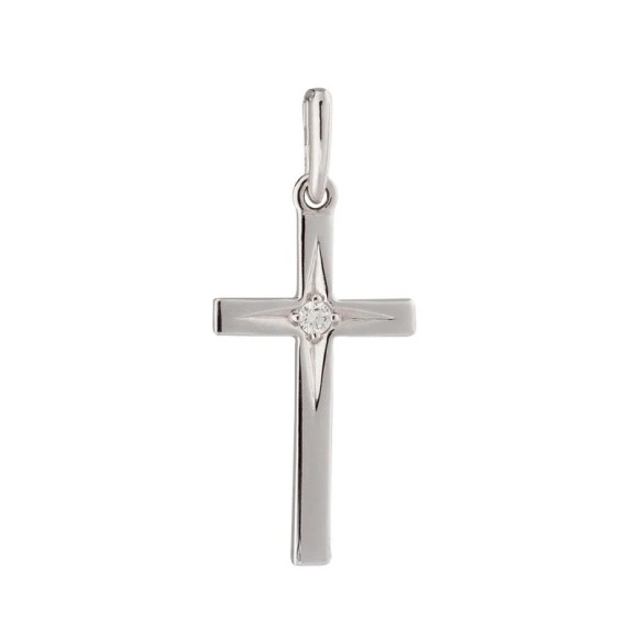 Декоративный крестик из белого золота с бриллиантом