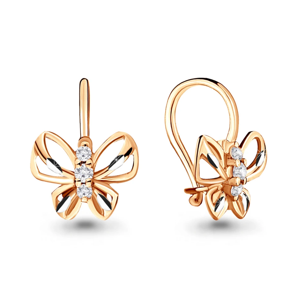 Серьги из красного золота 585 пробы с фианитами