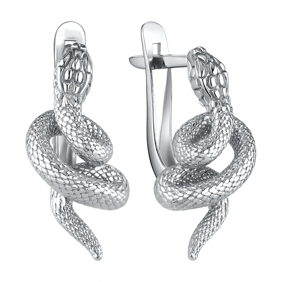 Серьги из серебра в форме змеи
