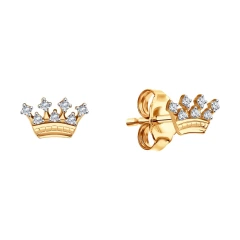 Серьги «Корона» из красного золота 585 пробы с фианитами