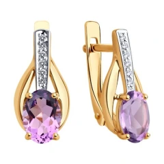 Серьги из красного золота с аметистами и фианитами